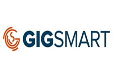 Logo of GigSmart with a shield and arrow symbol.
