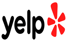 Yelp logo with black text and red starburst symbol.
